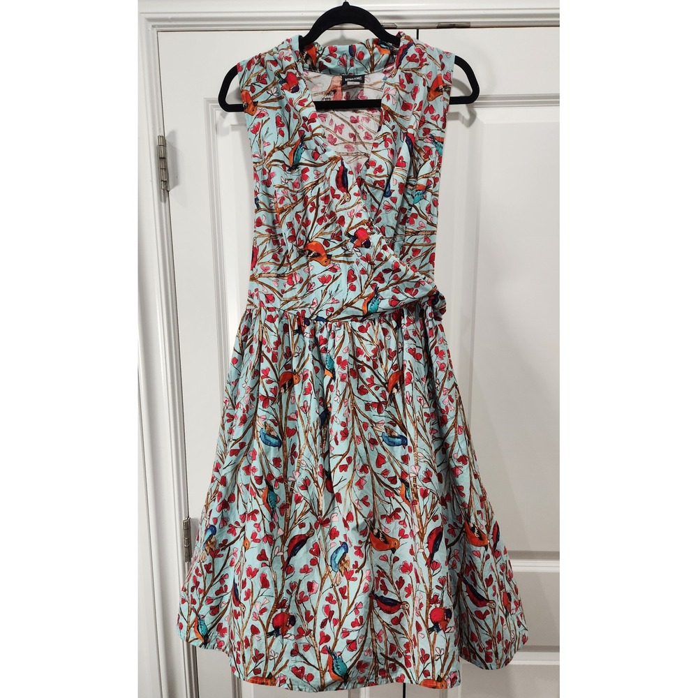 Retrolicious Women 3X Bird Print Fit Flare Spring Dress Side Zip 100% Cotton USA - Picture 2 of 12